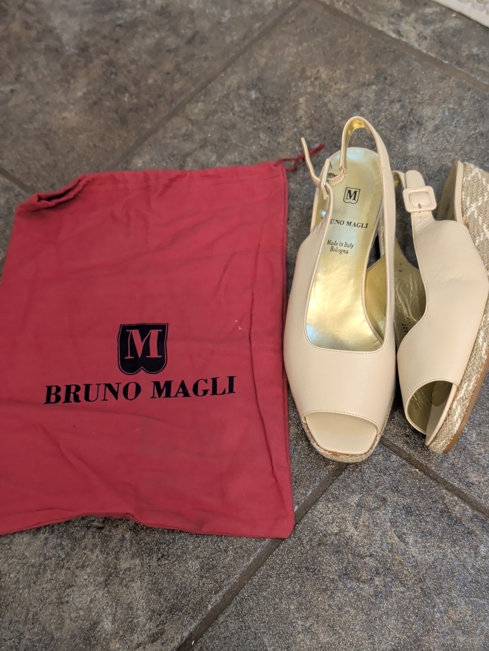 Bruno Magli Cream Peep-Toe Slingback Wedge